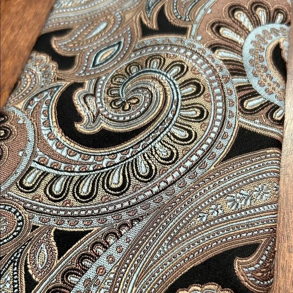 Sophisticated Ike Behar Woven Paisley Tie in Black, Brown and Blue, 100% Silk